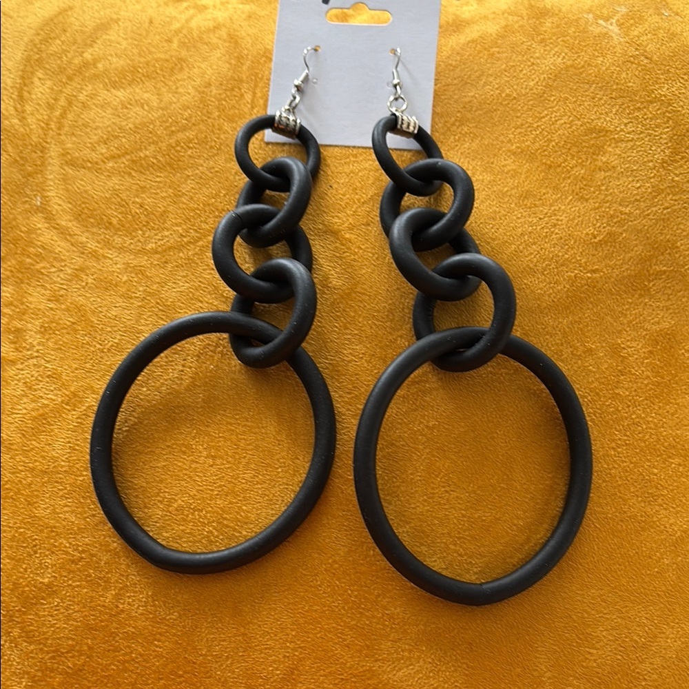 Black Chain Link Earrings, Rubber, Lightweight
